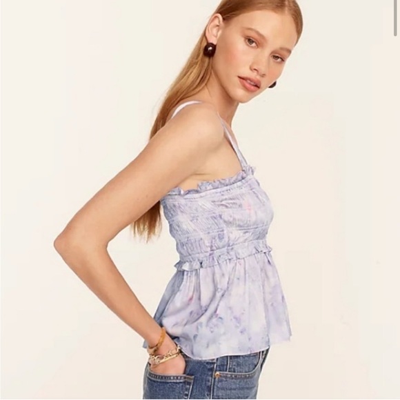 J. Crew Tops - J.Crew Flora Obscura X J.Crew featherweight satin tank in lavender fields XS